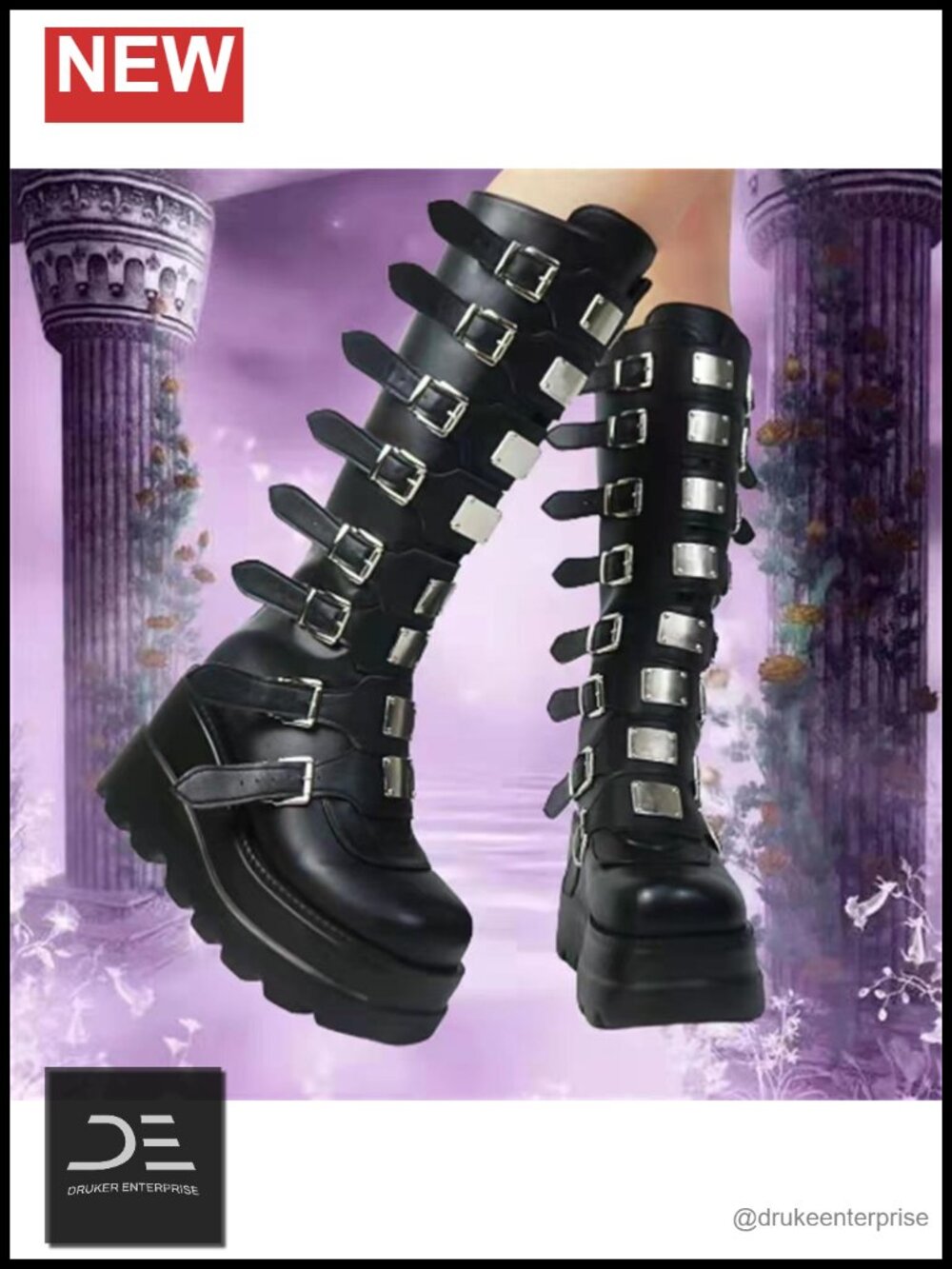 Gothic Chunky Platform Boots, High Heel Wedge Lace-up Motorcycle Booties with - Picture 6 of 6